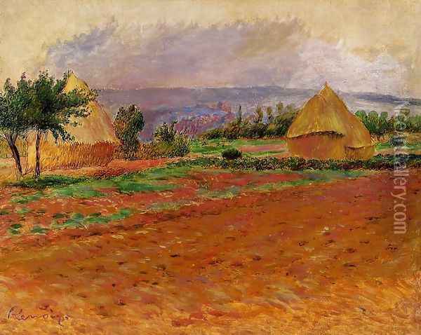 Field And Haystacks Oil Painting - Pierre Auguste Renoir