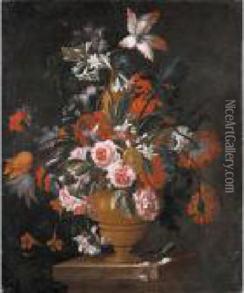 Natura Morta Con Vaso Di Fiori Oil Painting - Jean-Baptiste Monnoyer