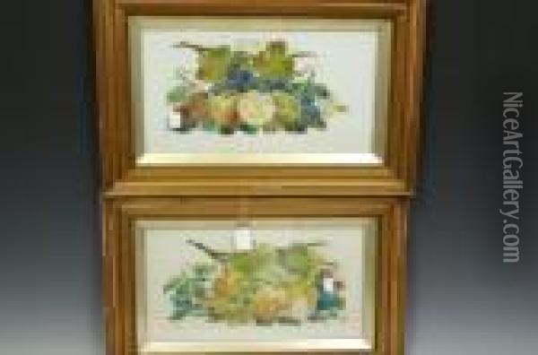 A Pair, Still Life, Ripe Fruit Oil Painting - William Henry Raworth