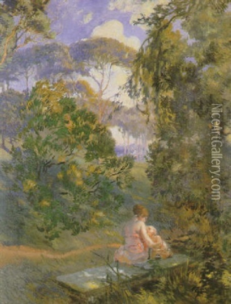 Scene Dans Un Parc Oil Painting - Albert Besnard