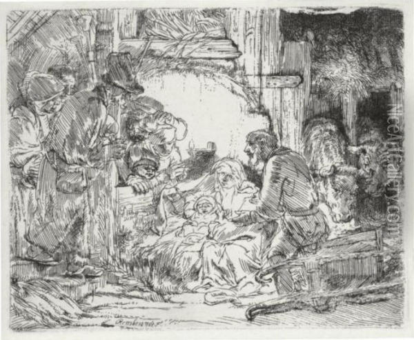 The Adoration Of The Shepherds 
With The Lamp (bartsch, Hollstein 45; Hind 273; Bjoklund &amp; 
Barnard 54-i) Oil Painting - Rembrandt Van Rijn