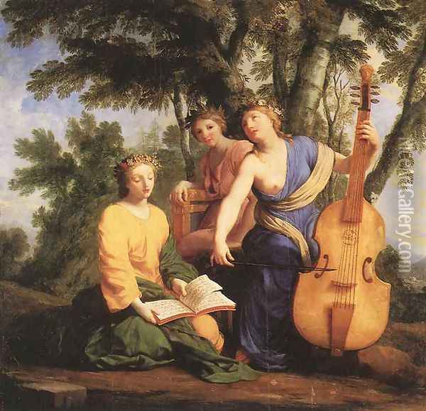 The Muses- Melpomene, Erato and Polymnia 1652-55 Oil Painting - Eustache Le Sueur