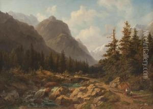 Waldbach Vor Alpenpanorama Oil Painting - Willem Jan Van Den Berghe