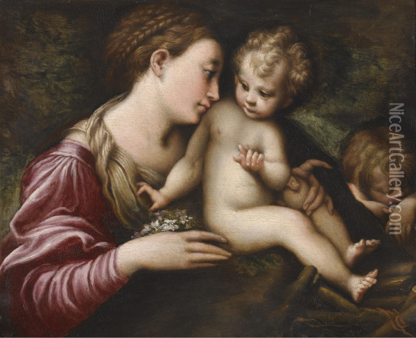 The Madonna And Child With St. John The Baptist Sleeping Oil Painting - Francesco Maria Bassi