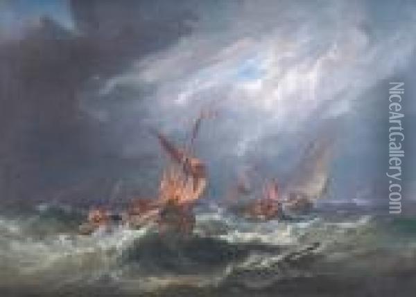 Fishing Vessles In A Rough Sea Oil Painting - John Moore Of Ipswich
