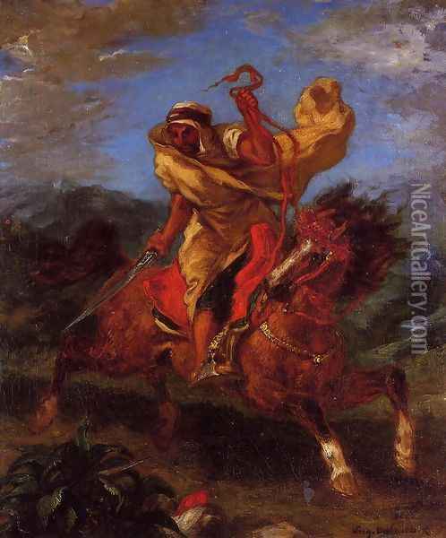 An Arab Horseman at the Gallop Oil Painting - Eugene Delacroix
