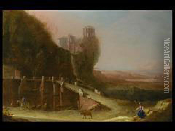 Italienische Landschaft Mit Burg Und Brucke Oil Painting - Bartholomeus Breenbergh