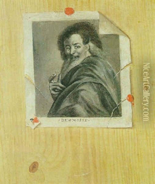 Trompe De L'oeil A La Gravure De Democrite De Antoine Coypel Oil Painting - Gabriel (Gaspard) Gresly