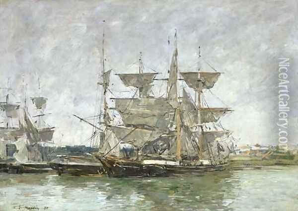 Boats in the Port, Deauville, 1881 Oil Painting - Eugene Boudin