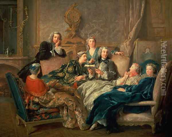 The Reading from Moliere, c.1728 Oil Painting - Jean Francois de Troy