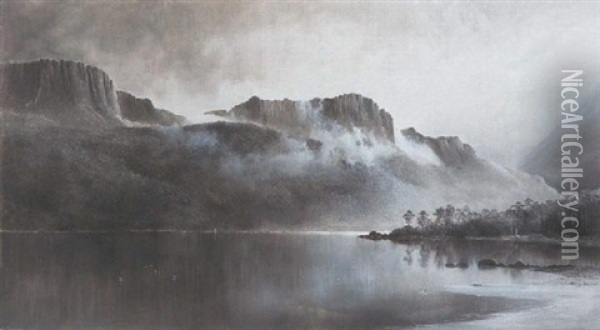 Tasmanian Lake Landscape (mt. Olympus, Lake St. Clair) Oil Painting - William Charles Piguenit