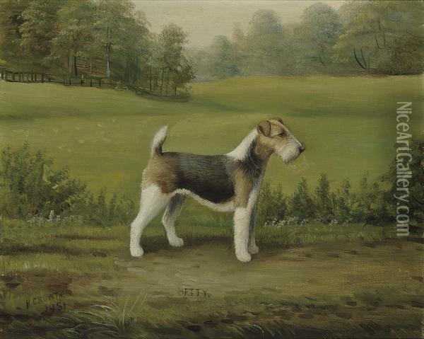 Betty, A Wire Fox Terrier Oil Painting - Henry Crowther