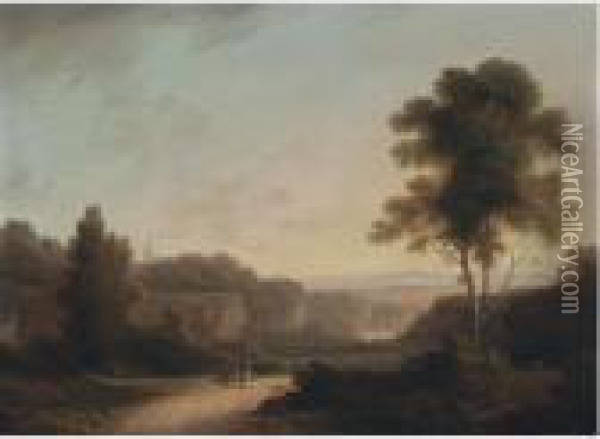 An Extensive Landscape With Figures In The Foreground Oil Painting - John Rathbone