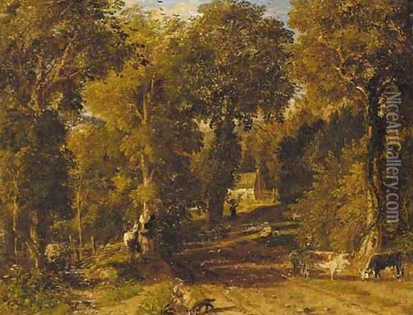 A lane in Oxfordshire Oil Painting - William Havell