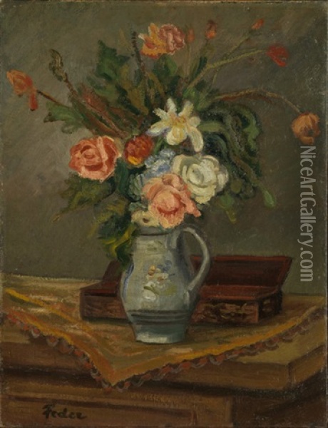 Stillleben Mit Blumen Oil Painting - Adolphe Aizik Feder