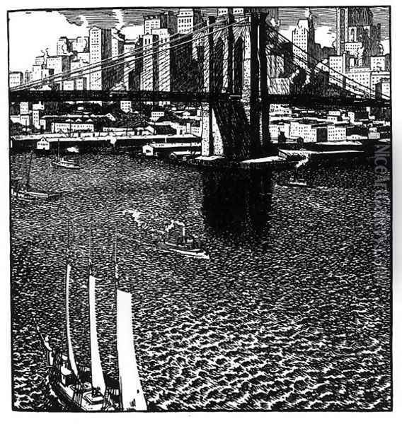 Brooklyn Bridge, 1914 Oil Painting - Rudolph Rusicka