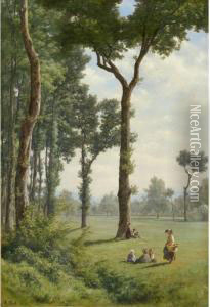 Clearance In An Oak Forest Oil Painting - Robert Zund