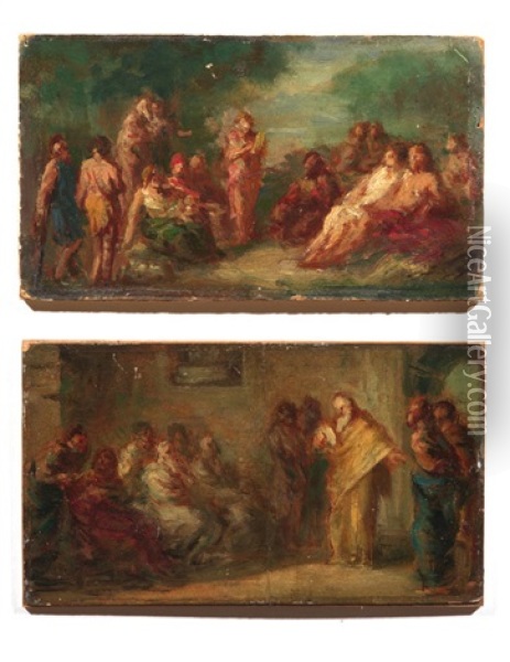 Scene Storiche (bozzetti; Pair) Oil Painting - Giovanni Carnovali