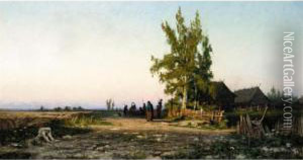 Village In Luga Oil Painting - Josif Evstaf'Evic Krackovskij