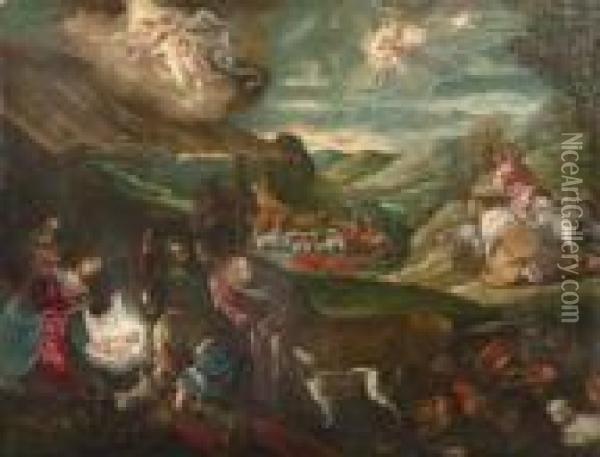 Annuncio Ai Pastori E Adorazione Del Bambino Oil Painting - Jacopo Bassano (Jacopo da Ponte)