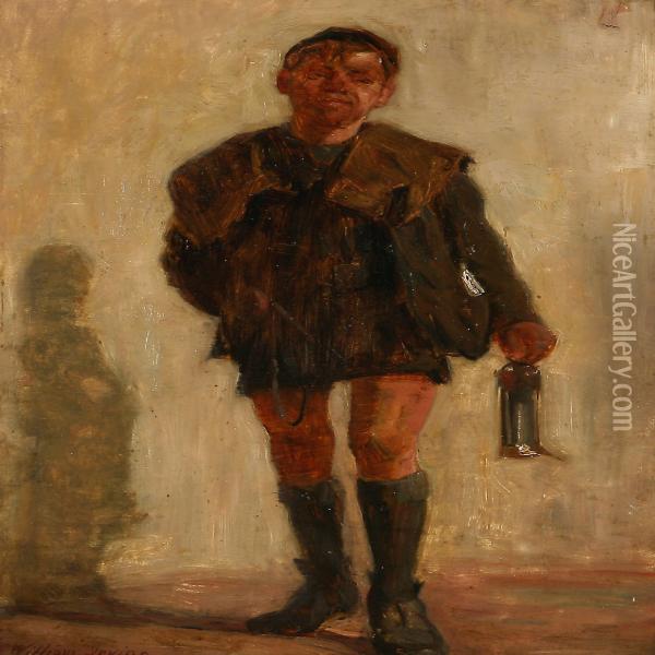 A Mining Boy With A Lamp Oil Painting - William Irving