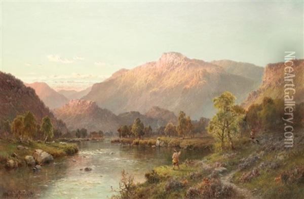 Sunset - A Trout Stream Near Callander Oil Painting - Alfred de Breanski Sr