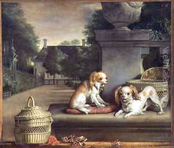 Two Dogs in a Park Oil Painting - Abraham van den Tempel