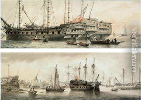 The Honourable East India Company's Ships Oil Painting - Samuel Atkins