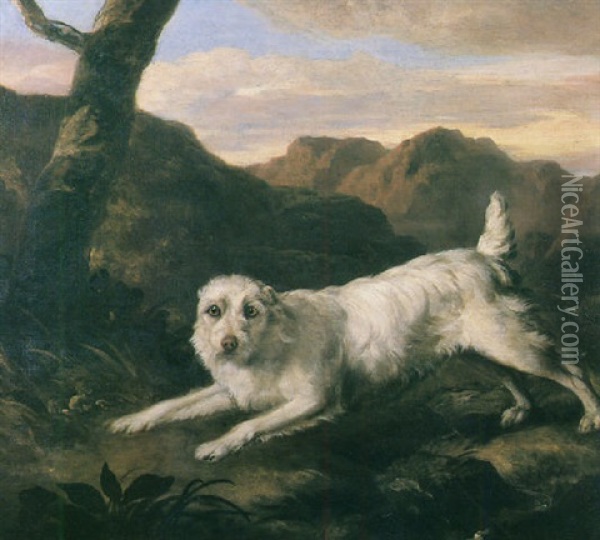 Portrait Of A White Dog In A Landscape Oil Painting - Philipp Reinagle