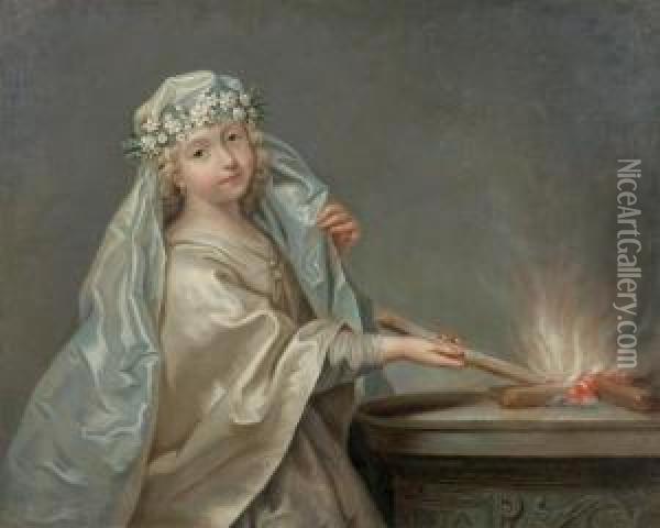 Portrait De Melle Du Pressy En Vestale Oil Painting - Jean Raoux