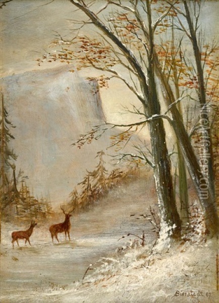 Deer In Snow Oil Painting - Albert Bierstadt
