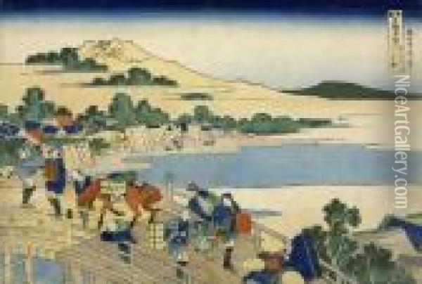 The Fukui Bridge At Echizen, From The Series Shokoku Meikyo Kiran Oil Painting - Katsushika Hokusai