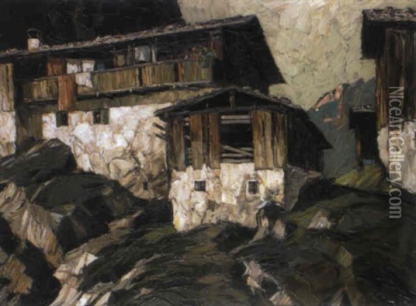 Tiroler Gebirgsbauernhof Oil Painting - Oskar Mulley