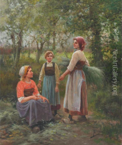 Young Harvesters Resting In The Fields Oil Painting - Jose Maria Jardines