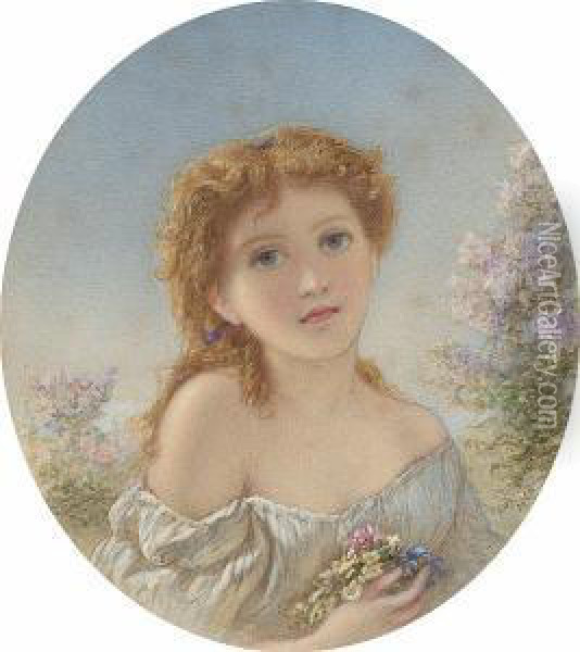 A Young Girl With Spring Flowers Oil Painting - Auguste Jules Bouvier, N.W.S.