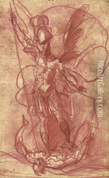 Saint Michael The Archangel Vanquishing The Devil Oil Painting - Sebastiano Folli