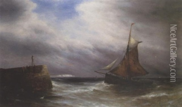 Fishing Boat Off The Coast Oil Painting - Gustave de Breanski