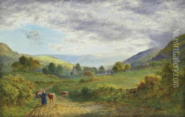 Herding The Cattle At The End Of The Day Oil Painting - Roberto Angelo Kittermaster Marshall