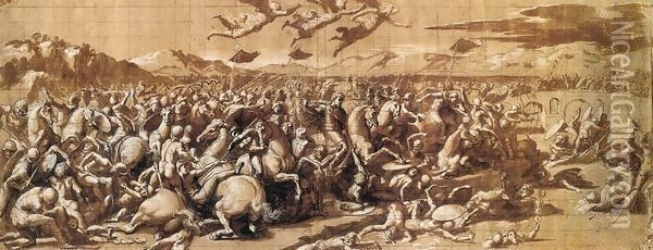 The Battle at Pons Milvius Oil Painting - Giovanni Francesco Penni