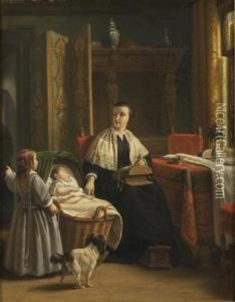 Mother Andchildren In A Parlor Oil Painting - Johannes Christoffel Vaarberg