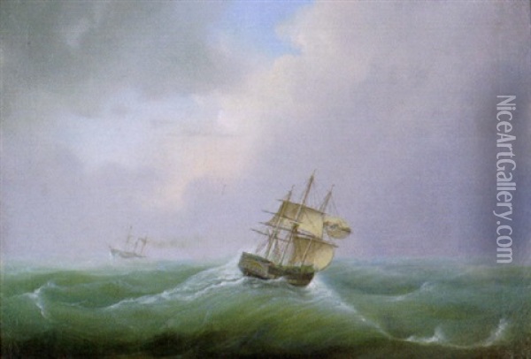 Vollschiff Und Dampfsegler In Sturmischer See Oil Painting - Carl Justus Harmen Fedeler