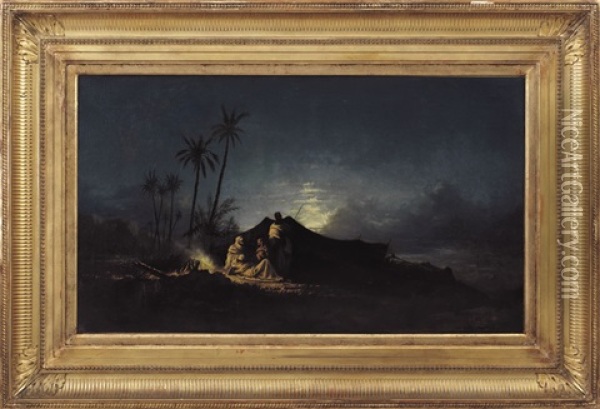 Notturno, Accampamento Nell'oasi Oil Painting - Hermann David Salomon Corrodi