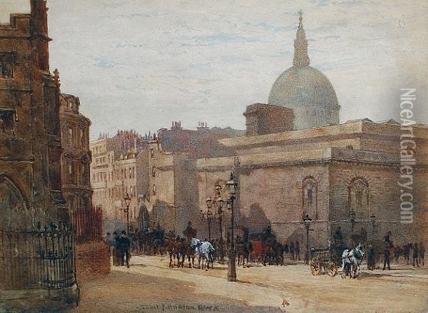 Street In London With St.paul's Beyond Oil Painting - J.T Hansom