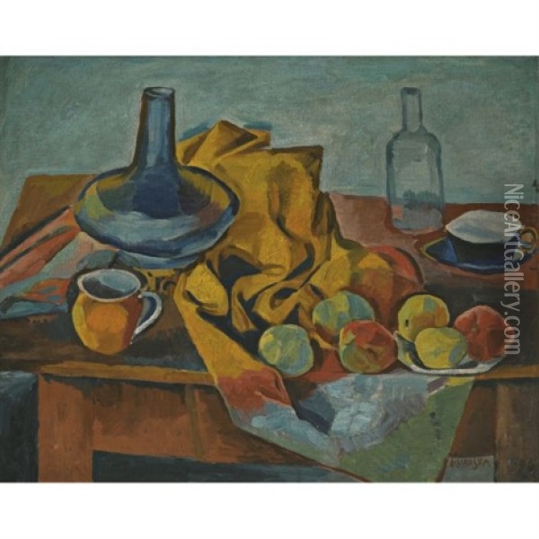 Still Life With Fruit (zatii S Ovocem) Oil Painting - Bohumil Kubista