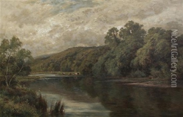Silent Waters, On The Banks Of The Thames Oil Painting - Henry H. Parker