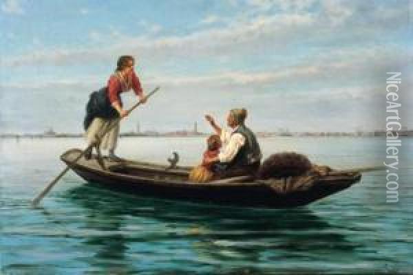 In Barca A Venezia Oil Painting - Pietro Gabrini