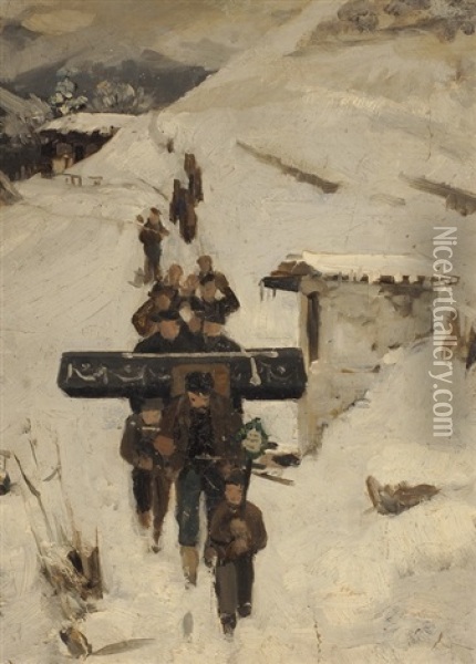 Begrabniszug Im Schnee Oil Painting - Hans Bachmann