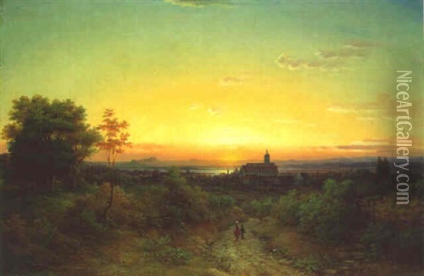 Ansicht Von Kloster Kreuzlingen Am Abend Oil Painting - Friedrich Thurau