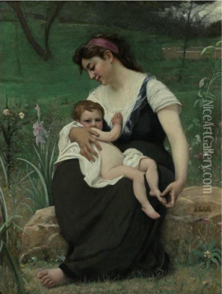 Maternal Pride Oil Painting - Francois Alfred Delobbe