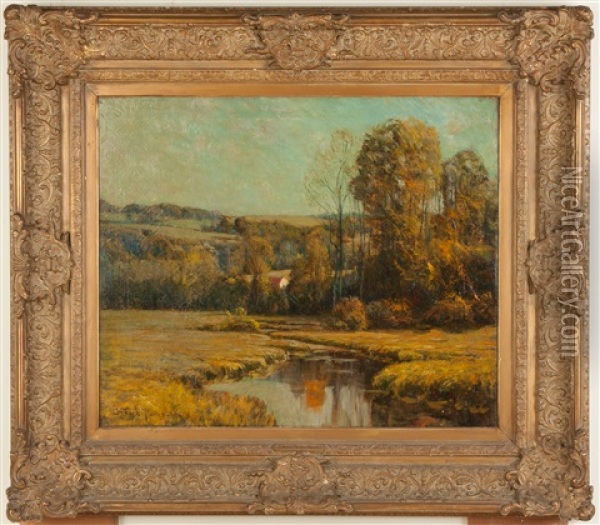 Fall Landscape With House Oil Painting - Edward Parker Hayden
